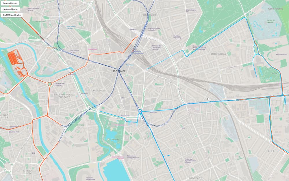 Bildschirmfoto der Weboberfläche zur Navigation im Streckenplan der Straßenbahn Hannover